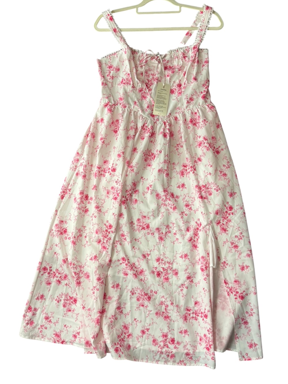 Floral Pink Midi Sundress with Tie Front - - Picture 5 of 16